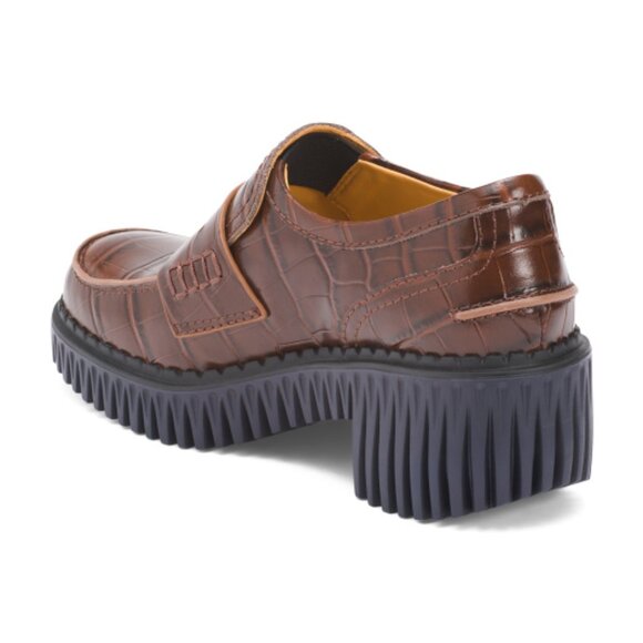 NEW 4CCCCEES Leather Plita Penny Heeled Loafers in brown for women 825 10m5 - Picture 3 of 10